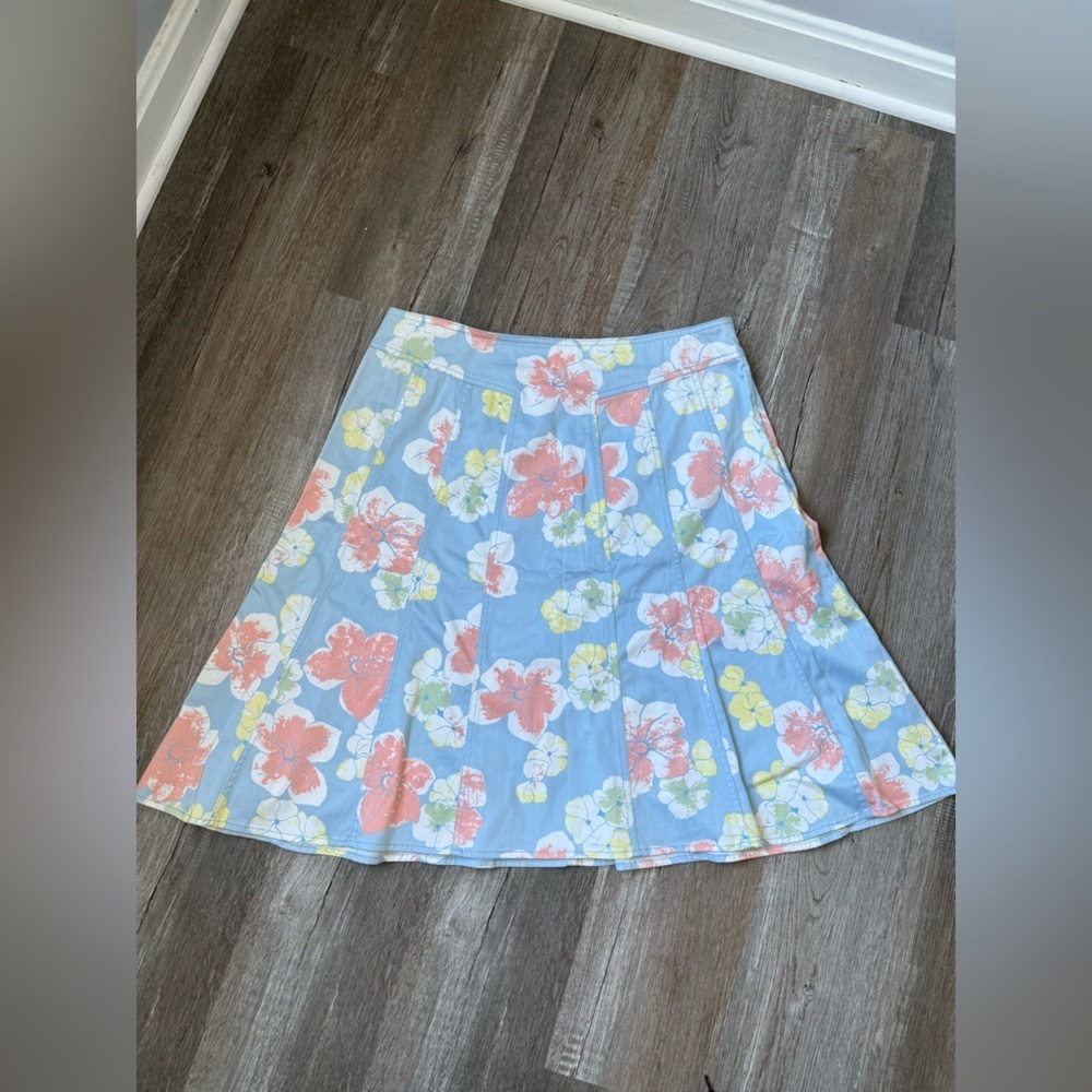 VTG Liz Claiborne Floral A-Line Multi Color Skirt Blue Yellow Pink Spring L